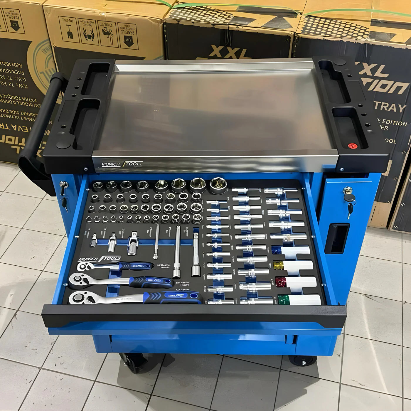 Carrello Portautensili da Officina Professionale con 8 Cassetti e Utensili Completi