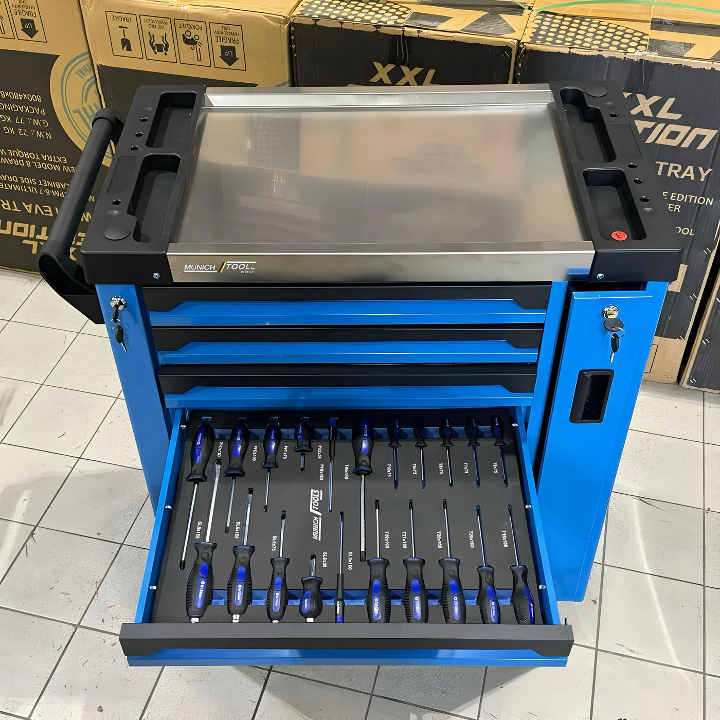 Carrello Portautensili da Officina Professionale con 8 Cassetti e Utensili Completi