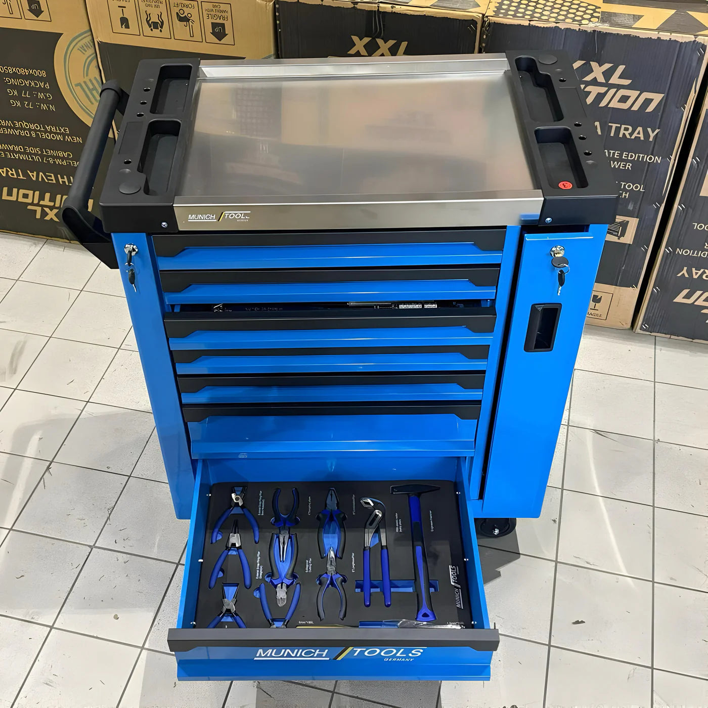 Carrello Portautensili da Officina Professionale con 8 Cassetti e Utensili Completi